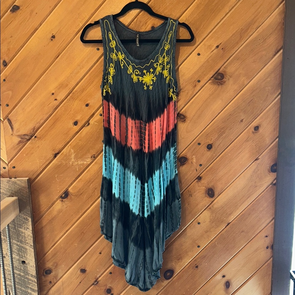 True rock bohemian boho hippie Y2K vintage embroidered tie dye dress